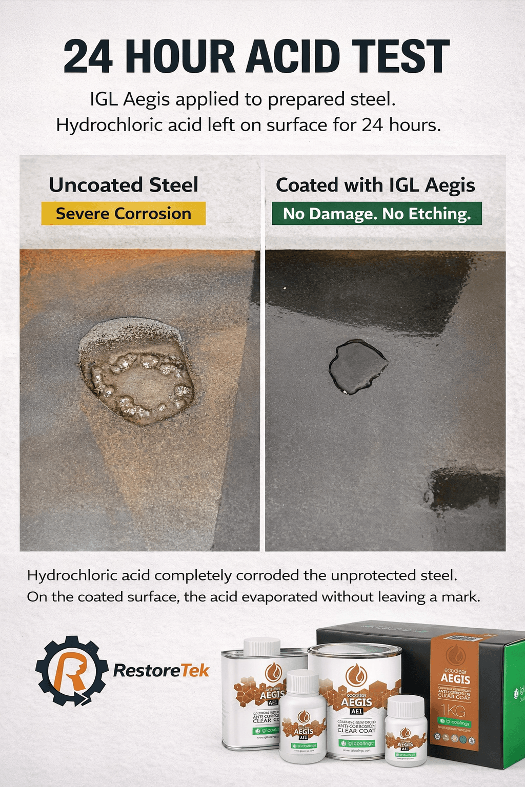 24-Hour Acid Test — IGL Aegis vs uncoated steel